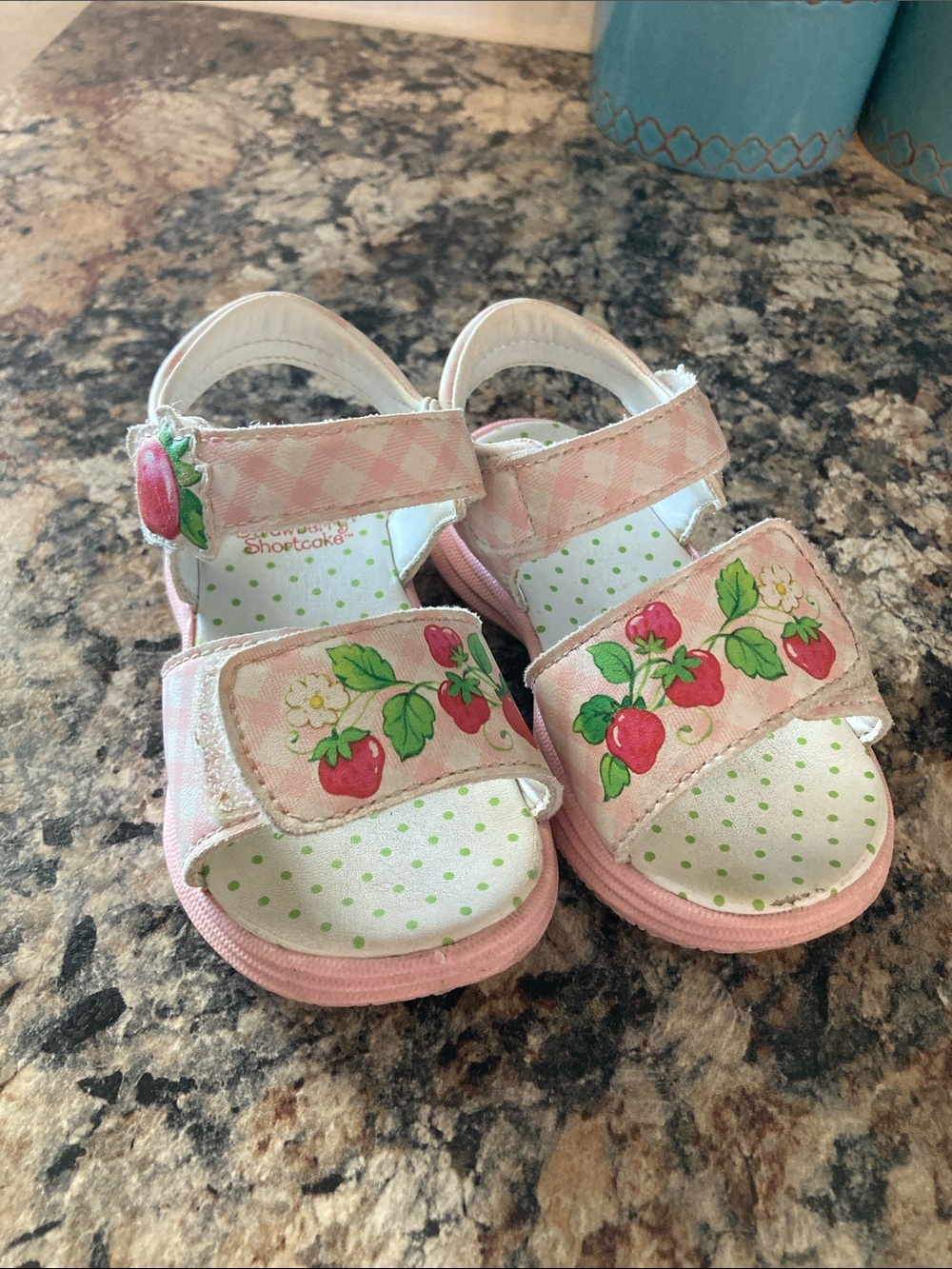 Pink Strawberry Print Hook-and-Loop Kids Sandals